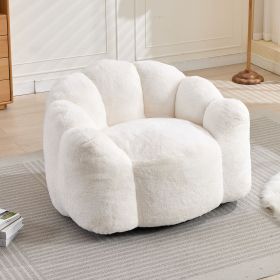 Lotus type compression sofa Adult bean bag sofa with pull ring can be easily moved without installation Suitable for various environments such as liv (Color: White)