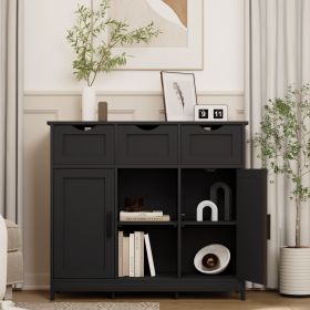 Storage Cabinets,Wooden Floor Cabinet,with Drawers and Shelves Storage Cabinets,Accent Cabinet for Living Room,Bedroom,Bathroom Furniture Home Decor (Color: Black)