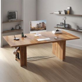 62.99-Inch Computer Desk, Modern Executive Office Desk, Large Long Writing Table with Storage Shelves (Color: Light Brown)