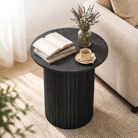 18" Round Fluted Side Table with Pedestal Drum Design and Non-Slip Foot Pads for Small Spaces (Color: Black)