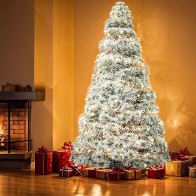 Pre-lit Artificial Christmas Tree, Prelighted Green Artificial Hinged Spruce Xmas Tree with 347 Branch Tips, 120 Incandescent Lights (size: 7.5FT/flocking)