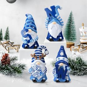 4 Pcs Resin Winter Snow Gnome Figurines Decoration Snowflake Antlers Gnome Sculpture Decoration (Color: Blue White)