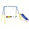 Swing Set for Backyard, 330lbs Swing Set with Heavy-Duty A-Frame Metal Outdoor Swing Stand, 1 Saucer Swing Seat & 1 Belt Swings Seat