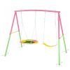 Swing Set for Backyard, 330lbs Swing Set with Heavy-Duty A-Frame Metal Outdoor Swing Stand, 1 Saucer Swing Seat & 1 Belt Swings Seat