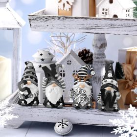4 Pcs Resin Winter Snow Gnome Figurines Decoration Snowflake Antlers Gnome Sculpture Decoration (Color: Black White)