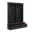 Farmhouse 4-in-1 Hall Tree with Wood Grain Bench, Mudroom Versatile Coat Rack with 2 Large Drawer, Entrance Organizer for Hallway, Living Room, Black