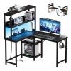 43/53 Inch L-Shaped Desk with Storage Shelves & Hooks - Reversible Computer Table Suitable for Office, Gaming Setup, Workstation with Spacious, Assem