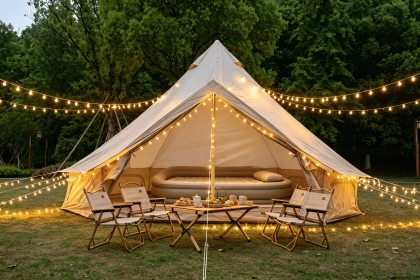 Oxford Bell Tent for Family Camping - Spacious 13.1ft Yurt with Stove Jack, Large Glamping Tents for 4-8 People, 4 Season Oxford Hot Tent Shelter (Color: beige)