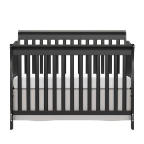 Baby Crib 5-in-1 Convertible, Wood Crib Converts to Toddler Bed, Daybed and Full-Size Bed, Non-Toxic Finishes (Color: Black)