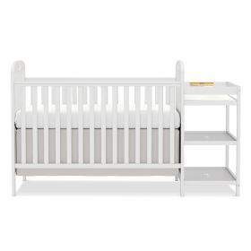 4-in-1 Convertible Baby Crib with Changing Table Combo, Wood Full Size Baby Crib, 4 Adjustable Heights, Non-Toxic Finishes (Color: White)