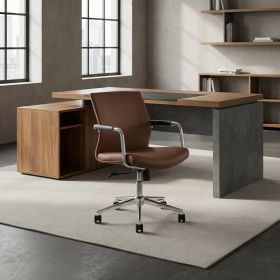 Heavy-Duty Ergonomic Mid-Back Executive Desk Chair, PU Leather Office Chair 350 (Color: Brown)