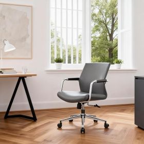 Heavy-Duty Ergonomic Mid-Back Executive Desk Chair, PU Leather Office Chair 350 (Color: Gray)