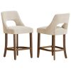 Cutout Back Counter Height Bar Stools Set of 2, Mid Century Chenille Upholstered Kitchen Island Stools with Solid Rubberwood Legs