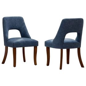 Cutout Back Counter Height Bar Stools Set of 2, Mid Century Chenille Upholstered Kitchen Island Stools with Solid Rubberwood Legs (Color: Navy, Type: Dinning Chair)