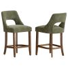Cutout Back Counter Height Bar Stools Set of 2, Mid Century Chenille Upholstered Kitchen Island Stools with Solid Rubberwood Legs