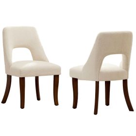Cutout Back Counter Height Bar Stools Set of 2, Mid Century Chenille Upholstered Kitchen Island Stools with Solid Rubberwood Legs (Color: beige, Type: Dinning Chair)