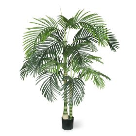 6FT Artificial Golden Cane Palm Tree with Black Plastic Pot, Realistic Faux Tropical Plant with PE Leaves and Flexible Branches for Indoor Outdoor Dec (size: 6 FT)