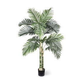 6FT Artificial Golden Cane Palm Tree with Black Plastic Pot, Realistic Faux Tropical Plant with PE Leaves and Flexible Branches for Indoor Outdoor Dec (size: 5 FT)