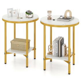 2-Tier Round Coffee Table with Storage Shelf Living Room Side Tables (Number of Pieces: 2 Pieces, Color: White)