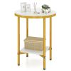 2-Tier Round Coffee Table with Storage Shelf Living Room Side Tables