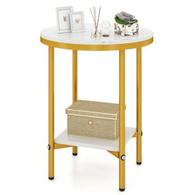 2-Tier Round Coffee Table with Storage Shelf Living Room Side Tables (Number of Pieces: 1 Piece, Color: White)