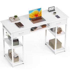 Computer Desk Small Home Office Bedroom Writing Study PC Table with Storage Space Fabric Side Bag Headphone Hook Metal Frame Adjustable (Color: white/48 Inches)