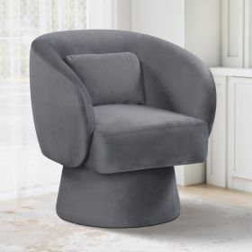 Swivel Accent Chair Upholstered Barrel Chair with Curved Back and Removable Lumbar Pillow (Color: Gray)