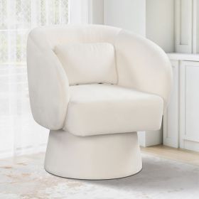 Swivel Accent Chair Upholstered Barrel Chair with Curved Back and Removable Lumbar Pillow (Color: beige)