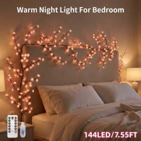 LED Tree Branch Lights for Wall, Cherry Blossom Lights Vine Lights with Remote and 8 Lighting Modes Cherry Blossom Garland Willow Vine for Bedroom In (size: 144LED/7.55FT)