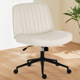Office chair, backrest, armless office chair, adjustable swivel for comfortable home office, pink, Teddy wool fabric (Color: beige leather)