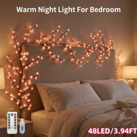 LED Tree Branch Lights for Wall, Cherry Blossom Lights Vine Lights with Remote and 8 Lighting Modes Cherry Blossom Garland Willow Vine for Bedroom In (size: 48LED/3.94FT)