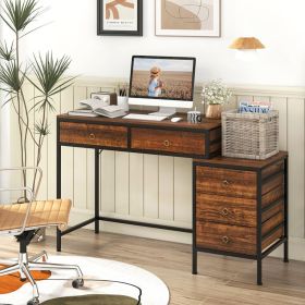 Computer Desk with 5 Drawers Home Office Desk with Side File Cabinet (Color: Rustic Brown)