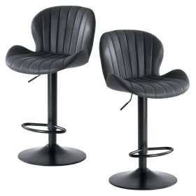 Swivel Bar Stools Set Of 2 with Adjustable Height, Fabric with Backrest for Outdoor Use Only (Color: Classic Black)