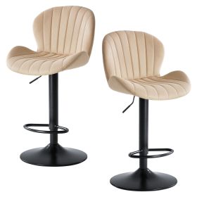 Swivel Bar Stools Set Of 2 with Adjustable Height, Fabric with Backrest for Outdoor Use Only (Color: beige)
