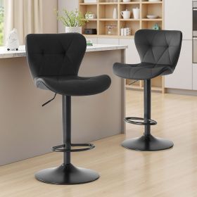 Swivel Bar Stools Set Of 2 with Adjustable Height, Fabric with Backrest for Outdoor Use Only (Color: Black)