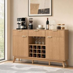 Wine Bar Cabinet with Adjustable Shelves and 2 Doors 3 Glass Holders for Kitchen (Main Material: Engineered Wood, Main Color: Natural)