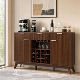 Wine Bar Cabinet with Adjustable Shelves and 2 Doors 3 Glass Holders for Kitchen (Main Material: Engineered Wood, Main Color: Brown)