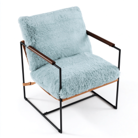 28 Inch Extra Wide Sling Accent Chair, Fully Disassembled, Rubber Wood Armrest, Metal Iron Frame, Fluffy Rabbit Plush Upholstery, Indoor Leisure Chair (title: default title)