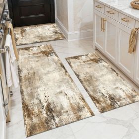 Three-piece kitchen rug set, non-slip and washable, abstract pattern kitchen hallway rug, soft and comfortable, suitable for sinks, floors, entrances (Main Material: Polyester, Main Color: White)