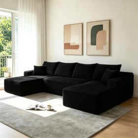 134" Cloud Sectional Sofa with U-Shape Chaise and Side Pockets and Cup holder , Modern Modular Design, Deep Seating (Main Material: Fabric, Main Color: Black)