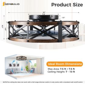 Embedded ceiling fan with lights, bladeless silent ceiling lamp, remote-controlled minimalist ceiling fan with mesh cover (Color: Gold/22in)