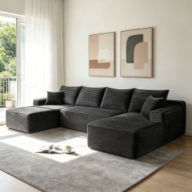 134" Cloud Sectional Sofa with U-Shape Chaise and Side Pockets and Cup holder , Modern Modular Design, Deep Seating (Main Material: Fabric, Main Color: Grey)