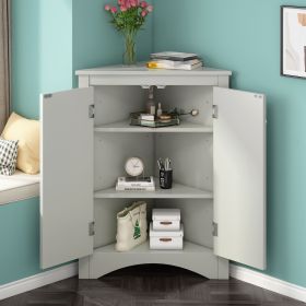Triangle Bathroom Storage Cabinet with Adjustable Shelves;  Freestanding Floor Cabinet for Home Kitchen (Color: grey)
