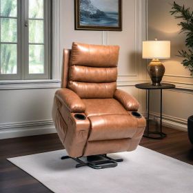 21"seat width,large size Electric Power Lift Recliner Chair Sofa for Elderly, 8 point vibration Massage and lumber heat, Remote Control, Side Pockets (Color: Brown)