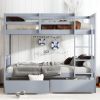 Twin Over Twin Rubber Wood Bunk Bed with 2 Drawers,Convertible into 2 Twin Beds,Twin Size Bunk Bed with Ladder and Safety Guardrails ,Grey