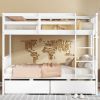 Twin Over Twin Rubber Wood Bunk Bed with 2 Drawers,Convertible into 2 Twin Beds,Twin Size Bunk Bed with Ladder and Safety Guardrails ,Grey