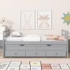 Twin Size Bed with Headboard,Footboard,Trundle and Three Storage Drawers,Twin Size Pine Wood Bed with Headboard,Footboard,Grey