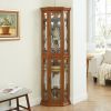 Corner Curio Cabinet Lighted Corner Display, Glass Display Shelf Shelving Bar cabinet with Tempered Glass Door, Bar Cabinet,Cabinet with Adjustable S