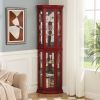 Corner Curio Cabinet Lighted Corner Display, Glass Display Shelf Shelving Bar cabinet with Tempered Glass Door, Bar Cabinet,Cabinet with Adjustable S