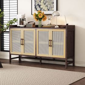 Rustic Sideboard with Decorative Rattan Doors and Adjustable Shelves for Entryway,Dining Room,or Living Room (Material: MDF, Color: Natural Walnut)